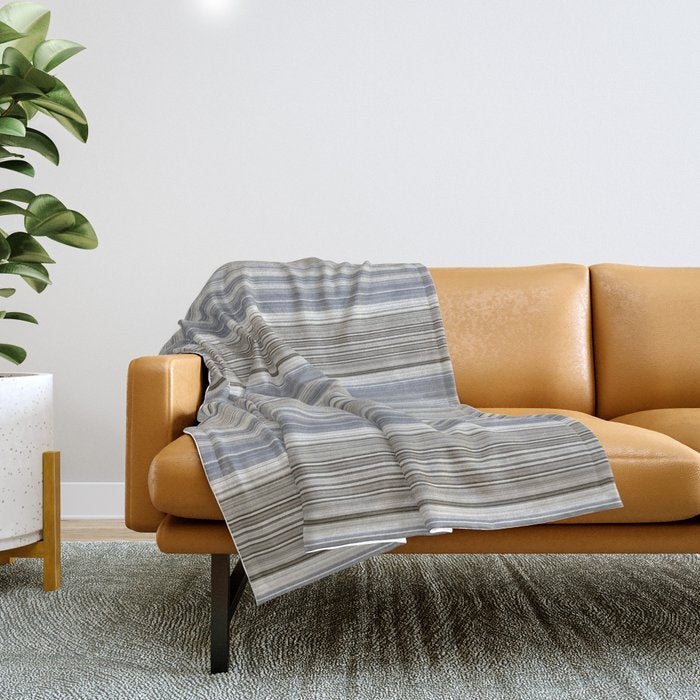 Blue grey Tan Stripes Throw Blanket Gallery Image 1