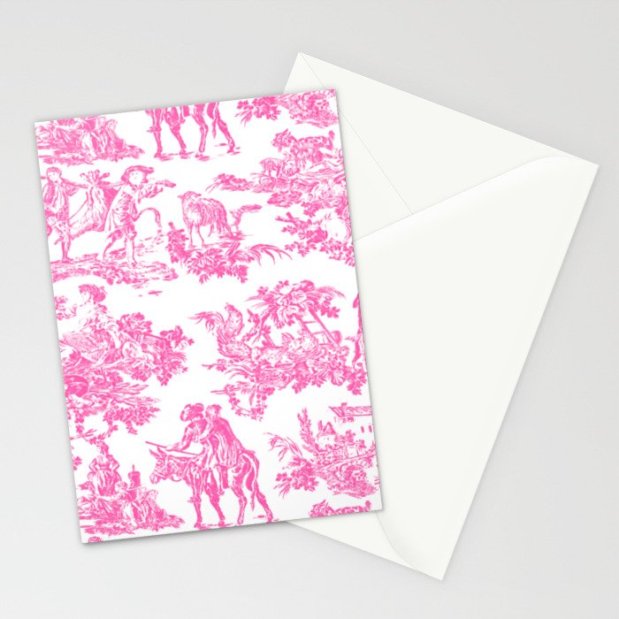 Fuschia Pink Toile de Jouy Stationery Card Gallery Image 2