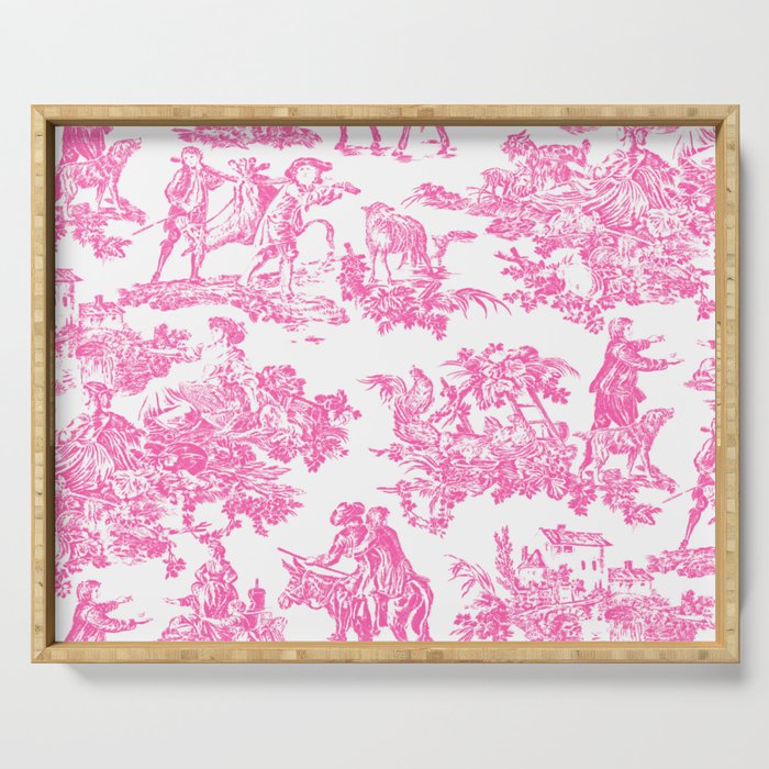 Fuschia Pink Toile de Jouy Serving Tray Gallery Image 1