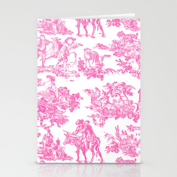 Fuschia Pink Toile de Jouy Stationery Card Gallery Image 2