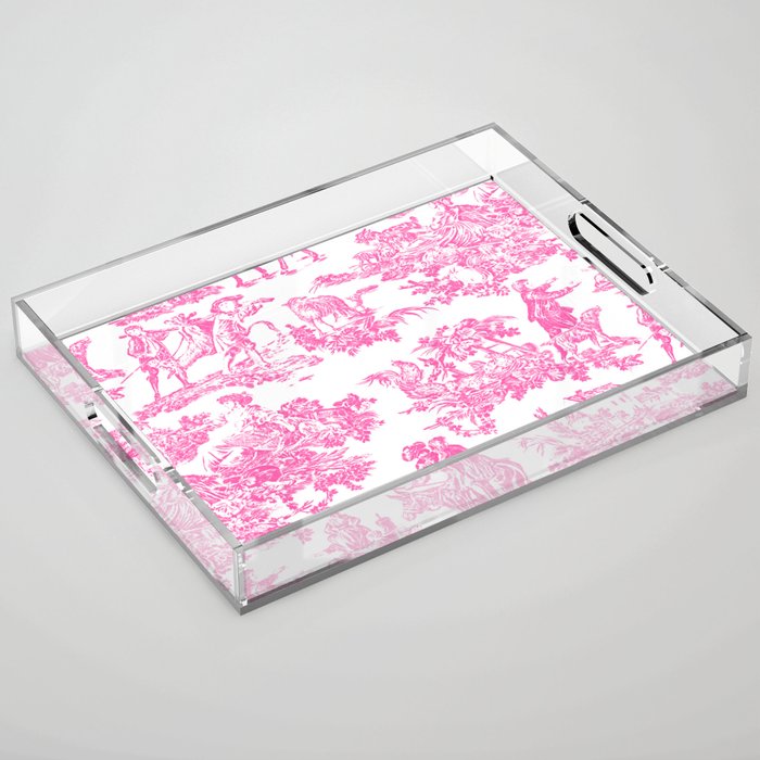 Fuschia Pink Toile de Jouy Acrylic Tray Gallery Image 1