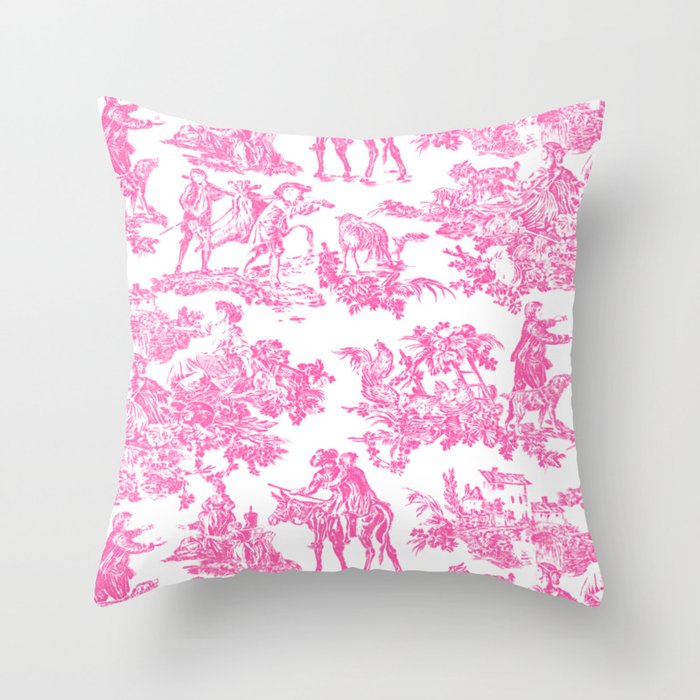 Fuschia Pink Toile de Jouy Throw Pillow Gallery Image 6