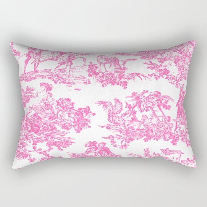 Fuschia Pink Toile de Jouy Rectangular Pillow Gallery Image 2