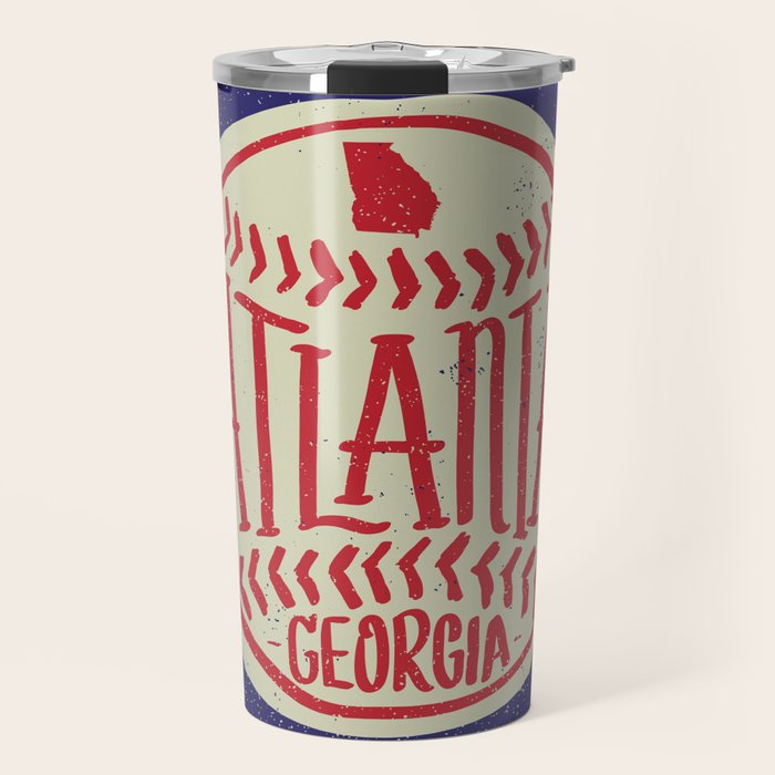 Atlanta Georgia Baseball - Hand Drawn, Script Typography Travel Mug Gallery Image 1