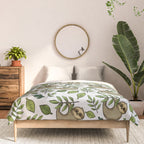 Little Sloth Hanging Around, Cute Sloth Print, Gray and Green, Hand-Drawn Sloth Comforter Gallery Image 3