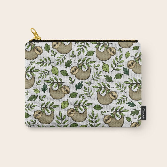 Little Sloth Hanging Around, Cute Sloth Print, Gray and Green, Hand-Drawn Sloth Carry All Pouch