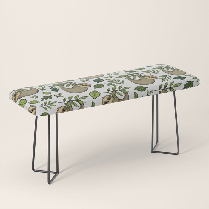 Little Sloth Hanging Around, Cute Sloth Print, Gray and Green, Hand-Drawn Sloth Bench Gallery Image 1