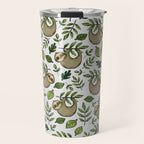 Little Sloth Hanging Around, Cute Sloth Print, Gray and Green, Hand-Drawn Sloth Travel Mug Gallery Image 1