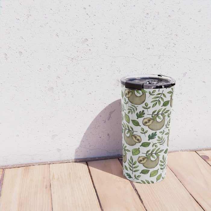 Little Sloth Hanging Around, Cute Sloth Print, Gray and Green, Hand-Drawn Sloth Travel Mug Gallery Image 4