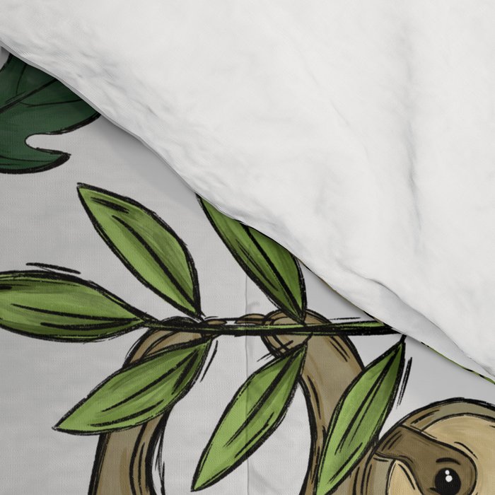 Little Sloth Hanging Around, Cute Sloth Print, Gray and Green, Hand-Drawn Sloth Comforter Gallery Image 4