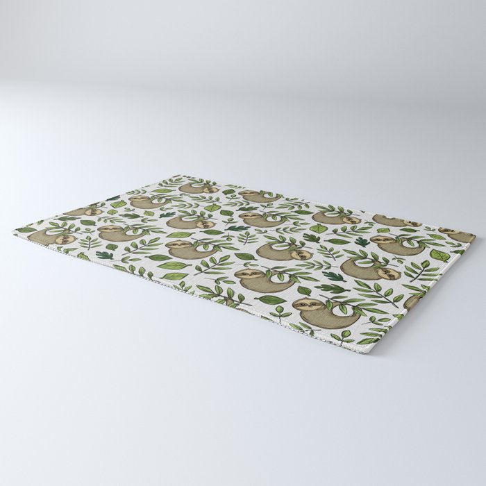 Little Sloth Hanging Around, Cute Sloth Print, Gray and Green, Hand-Drawn Sloth Rug Gallery Image 3