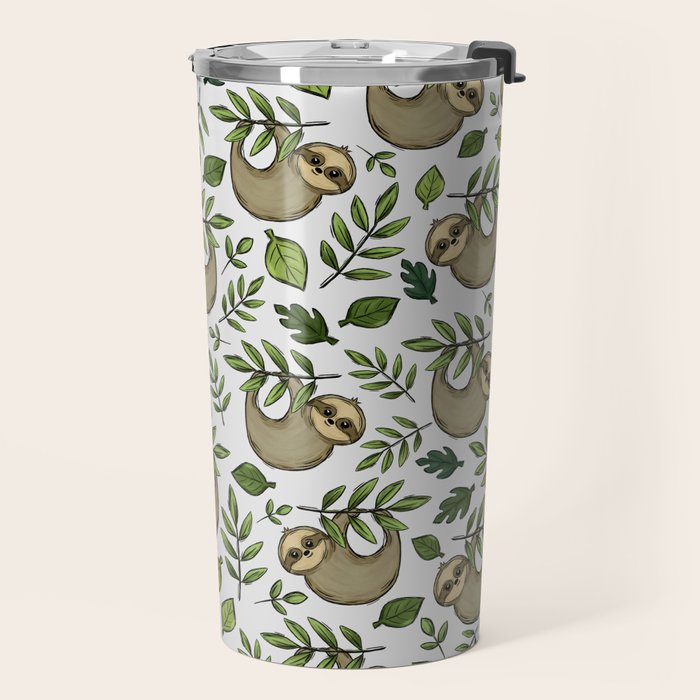 Little Sloth Hanging Around, Cute Sloth Print, Gray and Green, Hand-Drawn Sloth Travel Mug Gallery Image 2