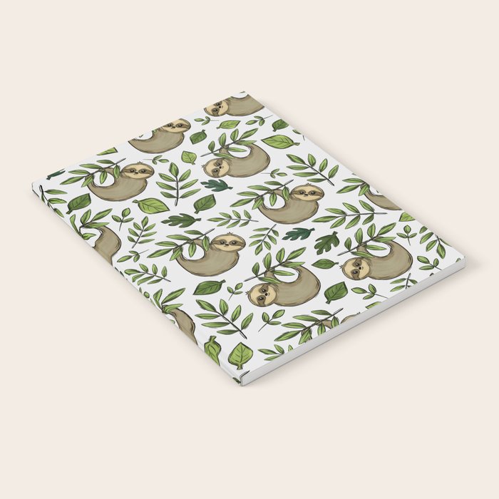 Little Sloth Hanging Around, Cute Sloth Print, Gray and Green, Hand-Drawn Sloth Notebook Gallery Image 1