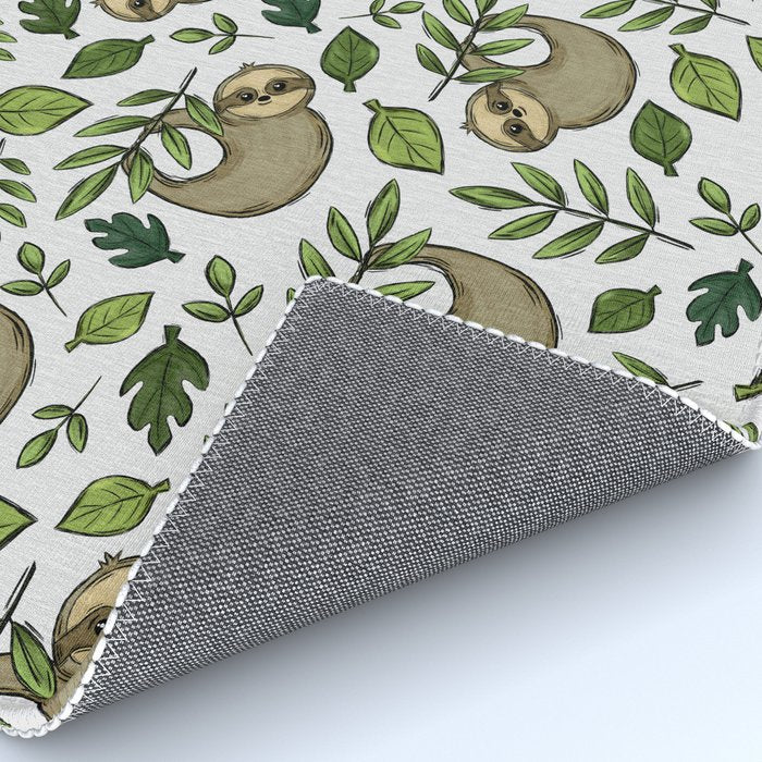 Little Sloth Hanging Around, Cute Sloth Print, Gray and Green, Hand-Drawn Sloth Rug Gallery Image 4