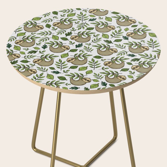 Little Sloth Hanging Around, Cute Sloth Print, Gray and Green, Hand-Drawn Sloth Side Table Gallery Image 2