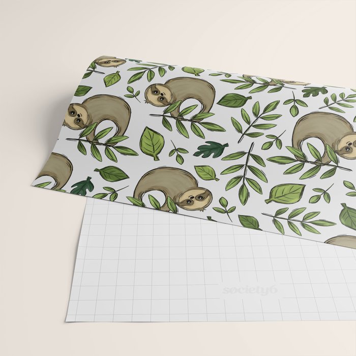Little Sloth Hanging Around, Cute Sloth Print, Gray and Green, Hand-Drawn Sloth Wrapping Paper Gallery Image 2