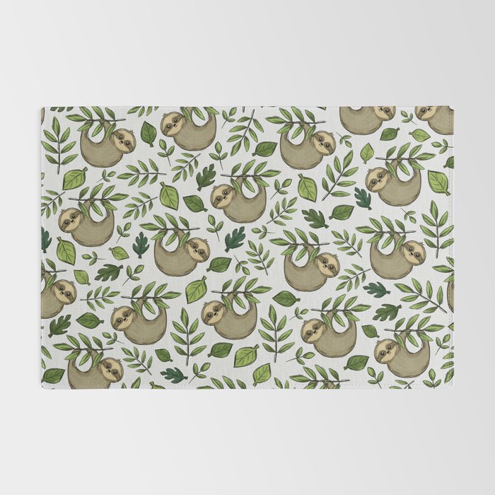 Little Sloth Hanging Around, Cute Sloth Print, Gray and Green, Hand-Drawn Sloth Rug Gallery Image 2