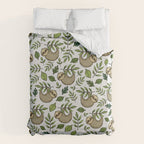 Little Sloth Hanging Around, Cute Sloth Print, Gray and Green, Hand-Drawn Sloth Duvet Cover Gallery Image 6