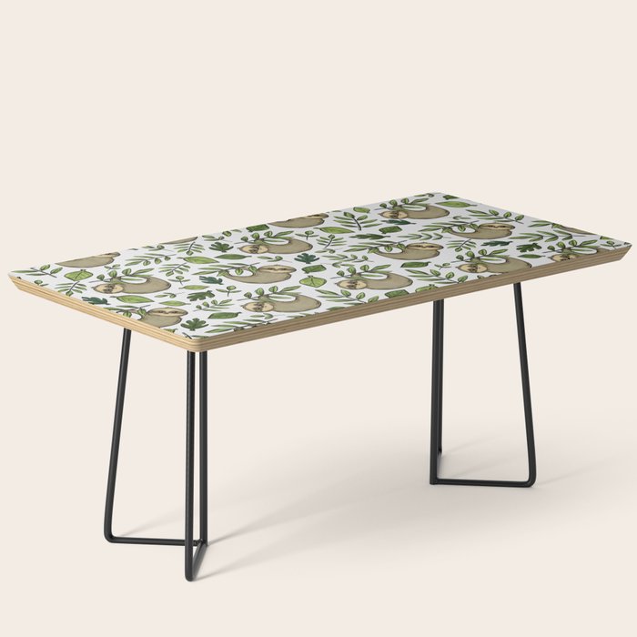 Little Sloth Hanging Around, Cute Sloth Print, Gray and Green, Hand-Drawn Sloth Coffee Table Gallery Image 1