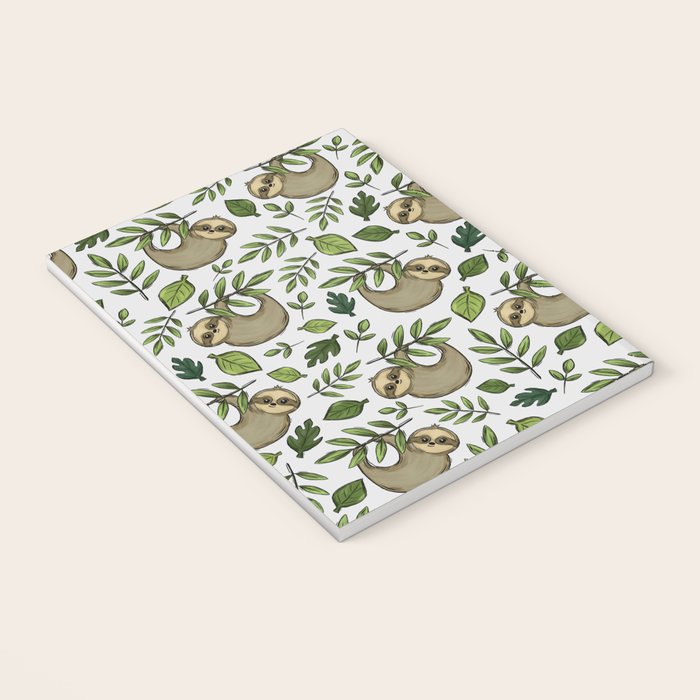 Little Sloth Hanging Around, Cute Sloth Print, Gray and Green, Hand-Drawn Sloth Notebook Gallery Image 3