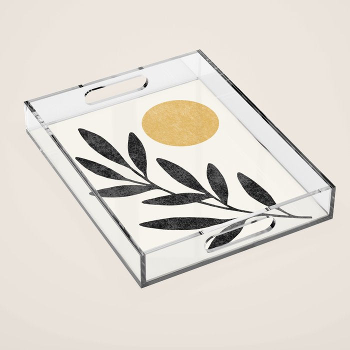Leaf Sun 1 - Gold Black Acrylic Tray Gallery Image 1