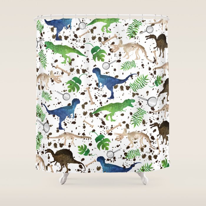 Watercolor Dinosaurs Shower Curtain Gallery Image 1
