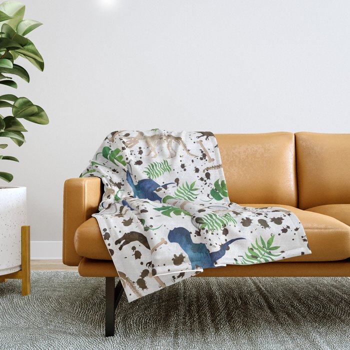 Watercolor Dinosaurs Throw Blanket Gallery Image 1