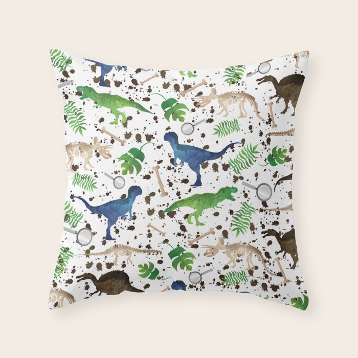 Watercolor Dinosaurs Throw Pillow Gallery Image 1