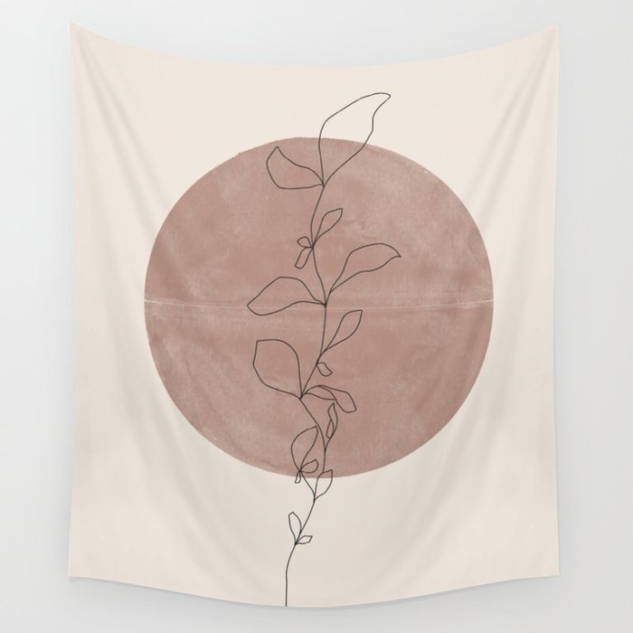Sun and Flowers Line Art Wall Tapestry Gallery Image 4
