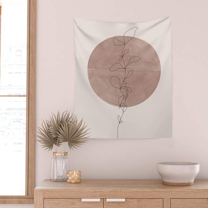 Sun and Flowers Line Art Wall Tapestry Gallery Image 2