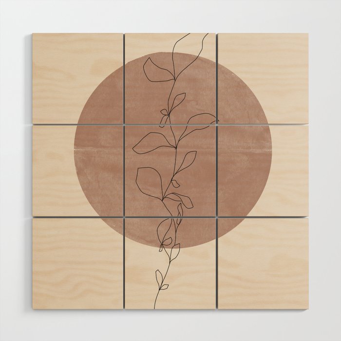 Sun and Flowers Line Art Wood Wall Art Gallery Image 1