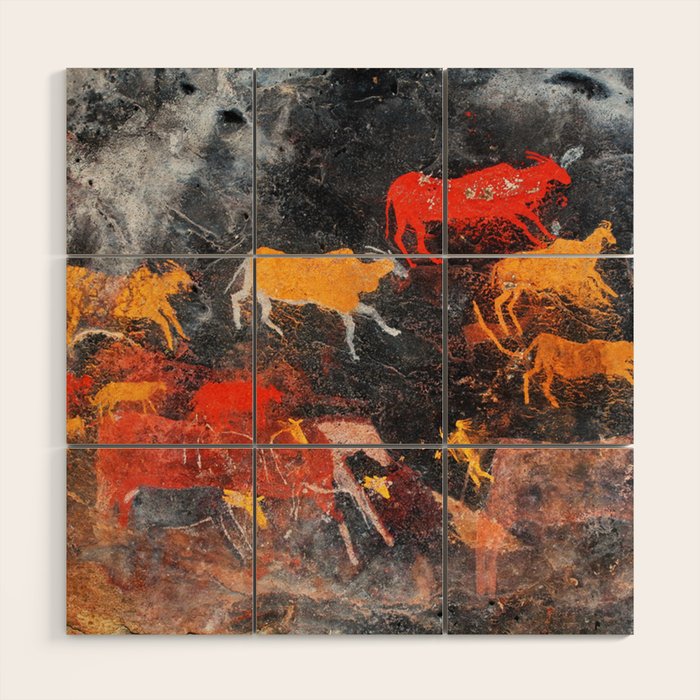 Cave Art Lascaux Deer Hunt Wood Wall Art Gallery Image 1