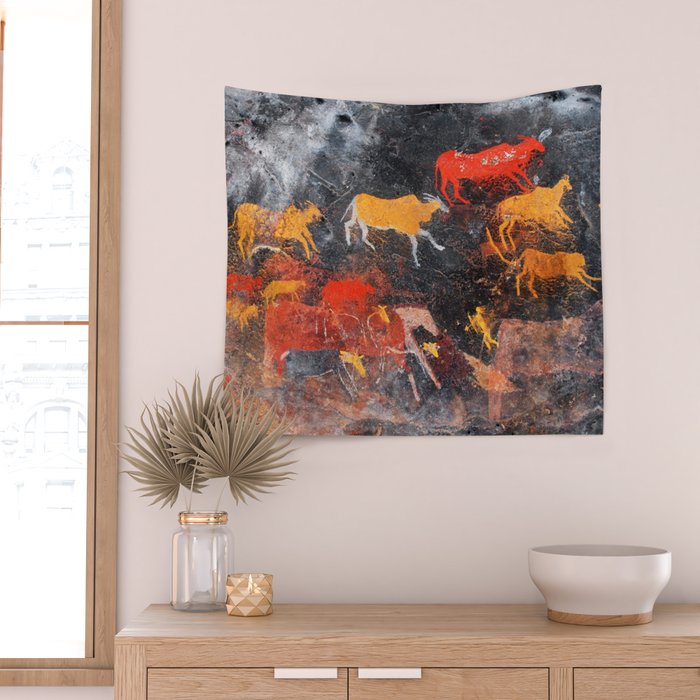 Cave Art Lascaux Deer Hunt Wall Tapestry Gallery Image 2