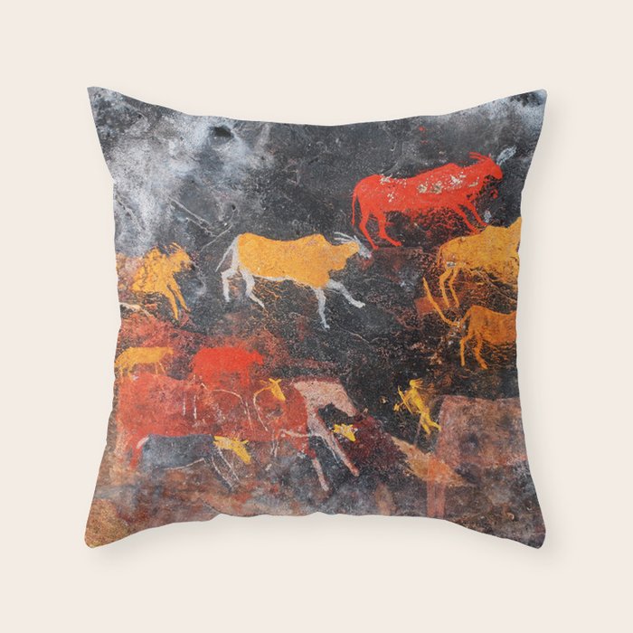 Cave Art Lascaux Deer Hunt Throw Pillow Gallery Image 6