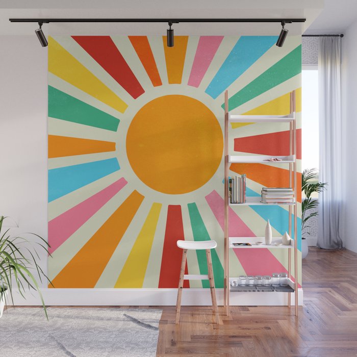 Retro Sunrise: Rainbow Edition Wall Mural Gallery Image 1