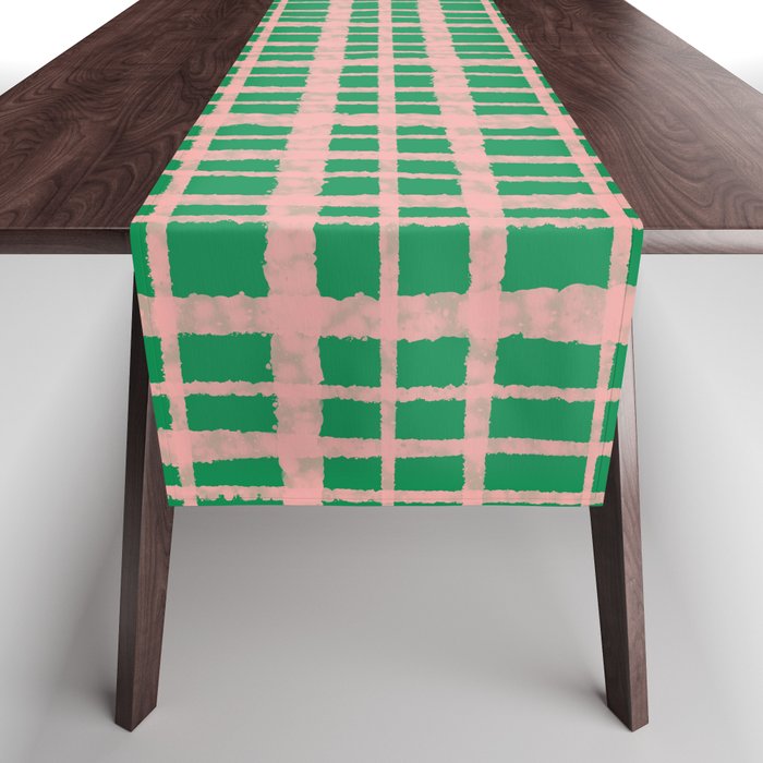 Retro Picnic Plaid Painted Pattern in Bright Green and Pink Table Runner Gallery Image 1