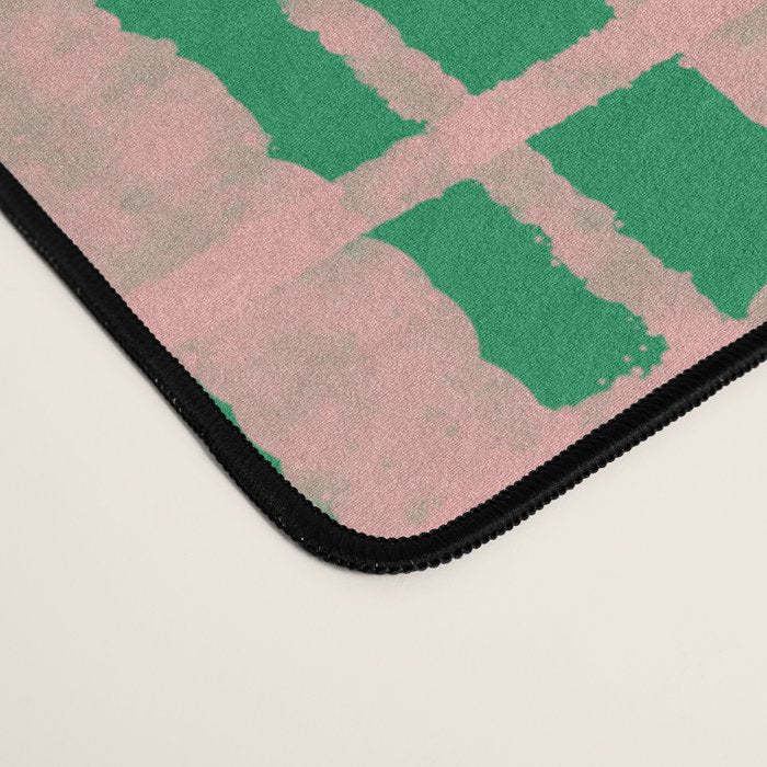 Retro Picnic Plaid Painted Pattern in Bright Green and Pink Desk Mat Gallery Image 4