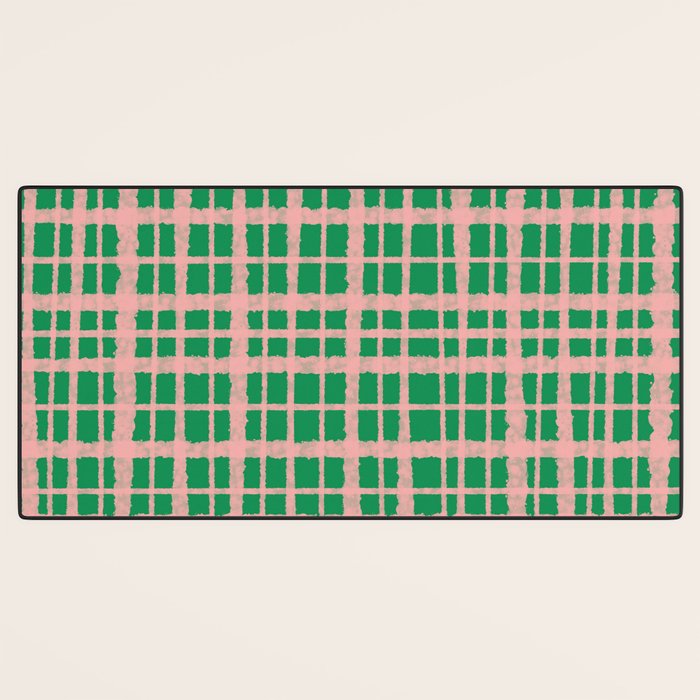 Retro Picnic Plaid Painted Pattern in Bright Green and Pink Desk Mat Gallery Image 3