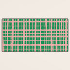 Retro Picnic Plaid Painted Pattern in Bright Green and Pink Desk Mat Gallery Image 3