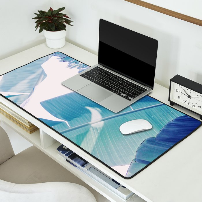 Banana Leaf Blue Desk Mat Gallery Image 2