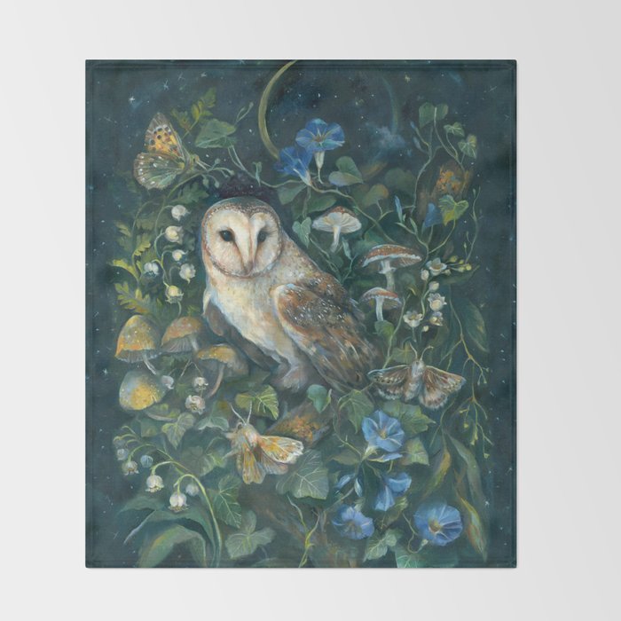 Barn Owl Forest Throw Blanket Gallery Image 2
