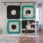 Mid Century Modern Square Dot Pattern 593 Black and Turquoise Wall Mural Gallery Image 1