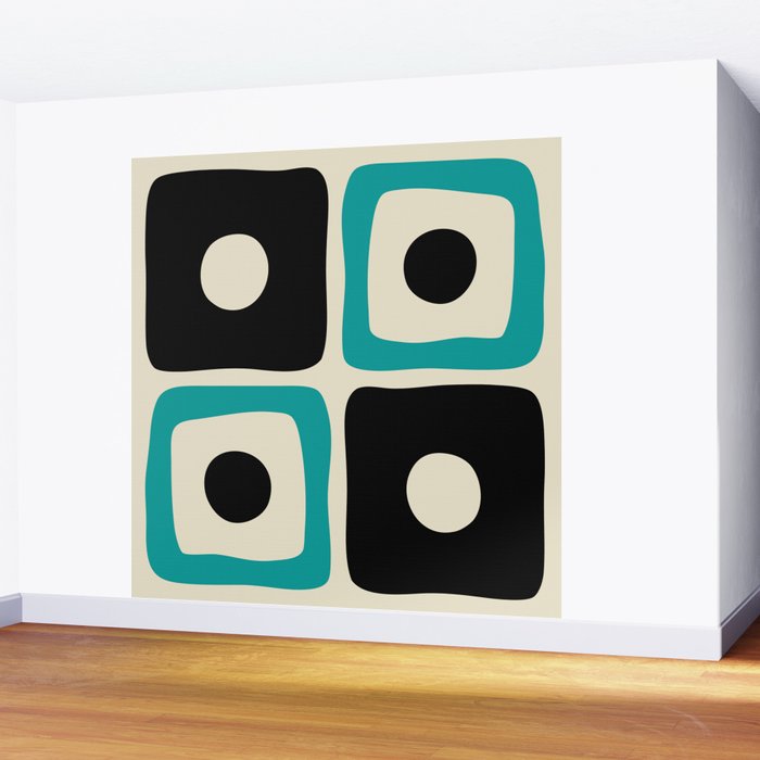 Mid Century Modern Square Dot Pattern 593 Black and Turquoise Wall Mural Gallery Image 2