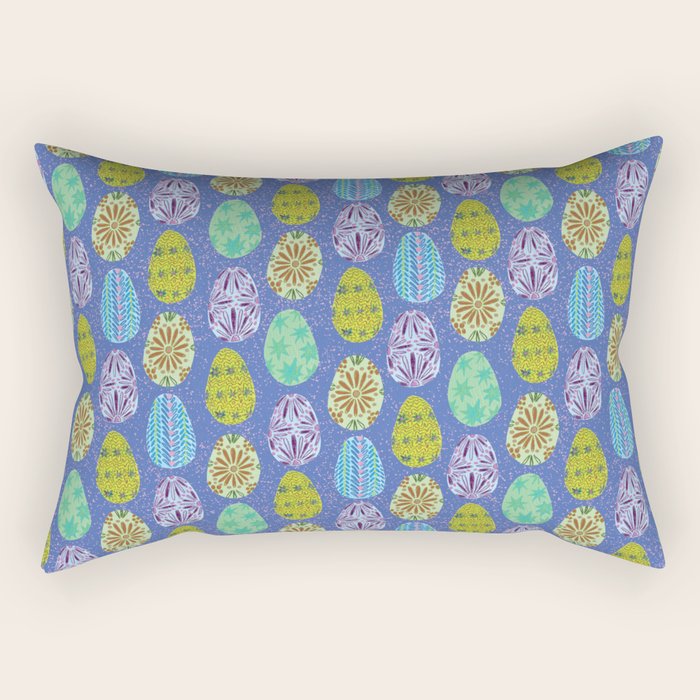 Colorful Folk Art Easter Eggs in Lavender & Green Rectangular Pillow Gallery Image 2