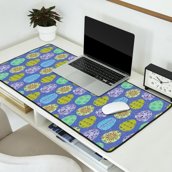 Colorful Folk Art Easter Eggs in Lavender & Green Desk Mat Gallery Image 2