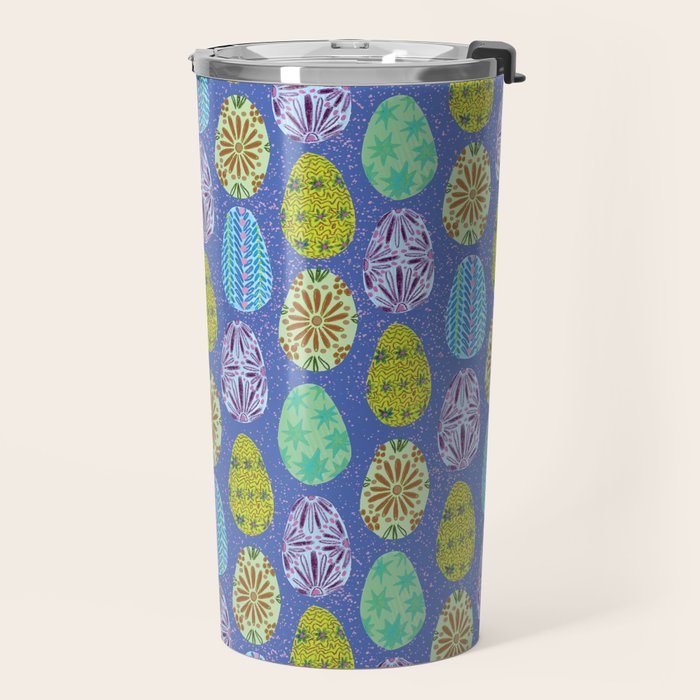 Colorful Folk Art Easter Eggs in Lavender & Green Travel Mug Gallery Image 2