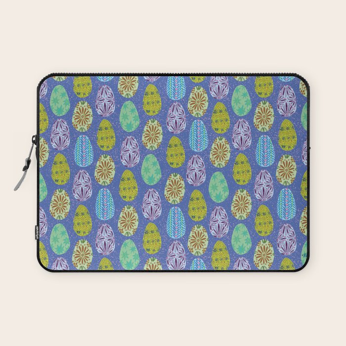 Colorful Folk Art Easter Eggs in Lavender & Green Laptop Sleeve Gallery Image 1