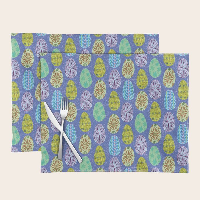 Colorful Folk Art Easter Eggs in Lavender & Green Placemat Gallery Image 1