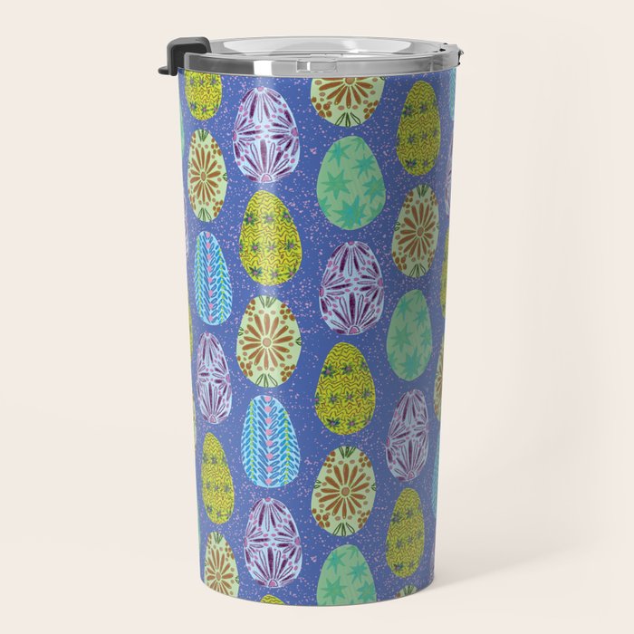 Colorful Folk Art Easter Eggs in Lavender & Green Travel Mug Gallery Image 3
