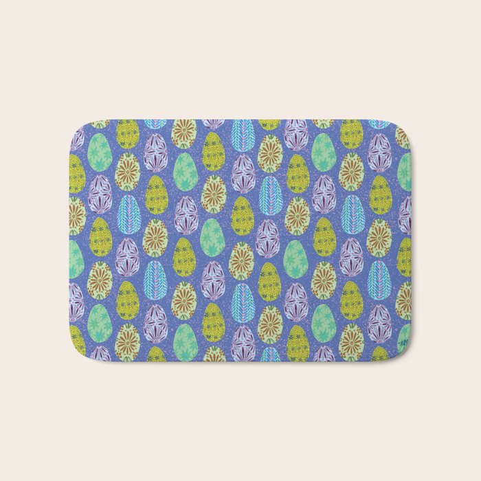 Colorful Folk Art Easter Eggs in Lavender & Green Bath Mat Gallery Image 1